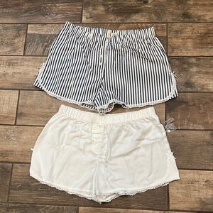 Striped and White Lace Trim Shorts Set